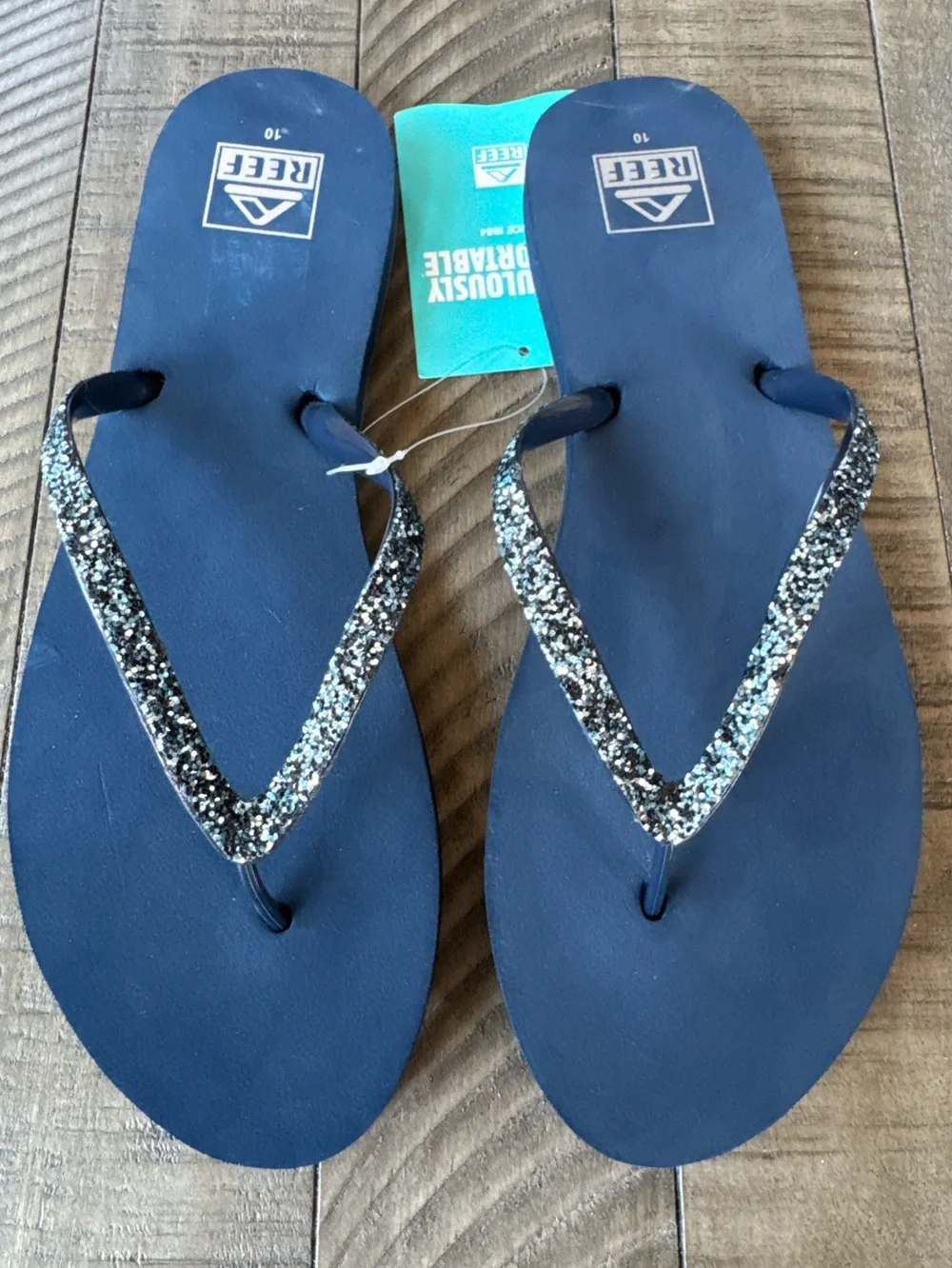 Reef Navy Stargazer Sparkle Flip Flops Women's Size 10 (NWT)